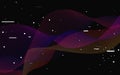 Glitch overlay effect. Distorted color waves on dark background. Futuristic gradient shapes. Random white noise. Damaged