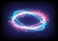 Glitch and pixels. Technology glowing swirl light effect. Power energy of circular element. Luminous sci-fi. Shining neon lights Royalty Free Stock Photo