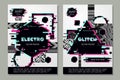 Glitch poster template with abstract shapes. Music festival background with glitchy effect. Electronic night party flyer