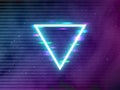 Glitch retro triangle. Glowing neon shape on cosmic backdrop. Cyberpunk template with digital glitched elements. Future Royalty Free Stock Photo