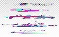 Glitch set with color elements. Digital abstract shapes. Random pixel elements. Modern cyberpunk broken effect. Data