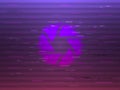 Glitch shutter on bright background. Modern glitched concept. Distorted diaphragm with color elements. Glow design for