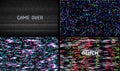 Glitch Texture pixel noise. Test TV Screen Digital VHS Background. Set of Error Computer Video. Abstract black Damage.