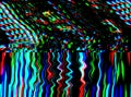 Glitch TV Techno psychedelic background. Old VHS screen error. Digital pixel noise abstract design. Photo glitch