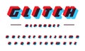 Glitch vector latin alphabet. Speed moving bold italic font. Applique letters, color offset effect. Futuristic