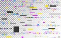 Glitch vhs background on transparent backdrop. Color distortions template. Abstract digital noise. Video no signal error