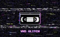 Glitch video cassette. Abstract white horizontal distortions. VHS concept. Glitched lines noise. Retro background. 80s