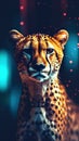 Glitched Cheetah on Dark Background.