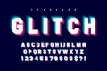 Glitched glowing display font design, alphabet, typeface Royalty Free Stock Photo