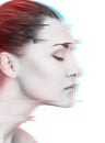 Glitched portrait of young woman in profile view Royalty Free Stock Photo