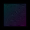 Glitched square of wavy lines in neon vivid colors on black background.