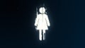 Glitched symbol of female figure. Distorted female silhouette icon