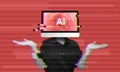 Glitching corrupted AI system, error message on red alert background
