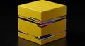 Glitching yellow cube abstract digital art Royalty Free Stock Photo