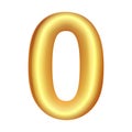 Glitering golden number 0, zero. 3D vector font isolated on white background. Anniversary numeral metallic gold shape