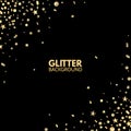 Glitter background. Bright Merry Christmas frame. Golden sparkle on black backdrop. Falling glitter confetti. Vector Royalty Free Stock Photo