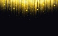 Glitter background. Christmas lights with bokeh. Gold particles on black backdrop. Greeting card with golden dust. New Royalty Free Stock Photo