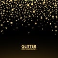 Glitter background. Falling gold glitter confetti. Luxury Christmas greeting card. Bright star dust. Sparkling glitter frame. Vect