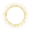 Glitter circle on white backdrop. Luxury frame with gold confetti. Shining round element. Golden dust texture for