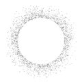 Glitter circle on white background. Silver confetti splash. Shining round composition. Sparkling dust for greeting card