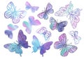 Fairy Clipart PURPLE BUTTERFLIES Color Vector Illustration Magic Beautiful Picture Paint Drawing Set Scrapbooking Golden