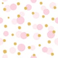 Glitter confetti polka dot seamless pattern background. Golden and pastel pink trendy colors. For birthday, valentine Royalty Free Stock Photo