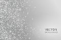 Glitter confetti, snow falling from the side. Vector silver dust, explosion on grey background. Sparkling border, frame