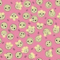 Glitter emojis with cute flowers seamless pattern for textile and surface design
