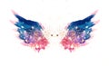 Glitter and glittering stars on abstract pink and blue watercolor wings in vintage nostalgic colors