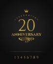 Glitter gold anniversary golden logo with crown and flourishes element. There is additional elements for compilation any dates.