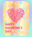 Glitter gold banner for social media Valentines day greeting with decorative floral pink heart shape Royalty Free Stock Photo