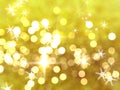 Glitter gold bokeh background with stars and snowflakes for christmas greeting cards. Royalty Free Stock Photo