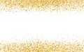 Glitter gold border. Luxury frame on white backdrop. Golden dust decoration. Rich confetti texture for greeting card or Royalty Free Stock Photo