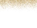 Glitter gold border with space for text. Golden sparkles and dust on white background. Luxury glitter decoration frame