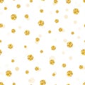 Glitter gold circle and polka dots. Seamless fabric design pattern. Wrapping paper, baby shower, wallpaper vector