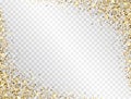 Glitter gold frame with space for text. Luxury glitter decoration border. Golden sparkles and dust on transparent Royalty Free Stock Photo