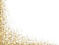 Glitter gold frame with sparkles and dust on white background. Luxury glitter decoration. Golden bright design for Christmas,