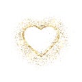 Glitter gold heart frame with space for text. Glowing heart with sparkles and star dust. Holiday luxury design