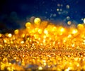 glitter gold lights grunge background, glitter defocused abstract Twinkly Lights Stars Christmas light Background.. Royalty Free Stock Photo