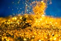 glitter gold lights grunge background, glitter defocused abstract Twinkly Lights Stars Christmas light Background.. Royalty Free Stock Photo