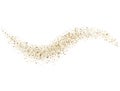 Glitter gold wave on white background. Bright golden stardust trail with sparkling particles. Space comet tail. Vip luxury design