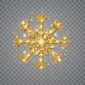 Glitter golden snowflake on transparent background. Glowing gold snowflakes with glitter texture. Luxury Christmas and Royalty Free Stock Photo