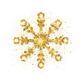 Glitter golden snowflake on white background. Glowing gold snowflakes with glitter texture. Luxury Christmas and New