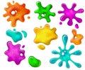 Glitter goo splash. Pink and blue slime with sparkles. Realistic 3d glossy green gooey drops and blots. Kids toy Royalty Free Stock Photo