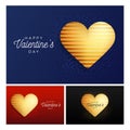 Glitter heart banner set. Valentine day flyer blue, red and black background with gold heart on glitter. Horizontal Happy Royalty Free Stock Photo