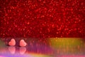 Glitter heart and bokeh. Romantic abstract valentine background. Red background with bokeh and two hearts Royalty Free Stock Photo