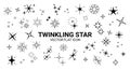 Glitter icons. Twinkle festive stars, shiny magic texture and elements, pictographs of spark, glowing shapes. Geometric