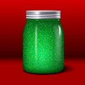 Glitter jar. Realistic object with shiny green sparkles Royalty Free Stock Photo