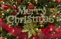 Glitter Merry Christmas Sign in Tree Royalty Free Stock Photo