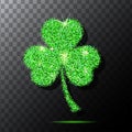 Glitter object. Clover for patrick s day design. Isolated . Green texture background. Royalty Free Stock Photo